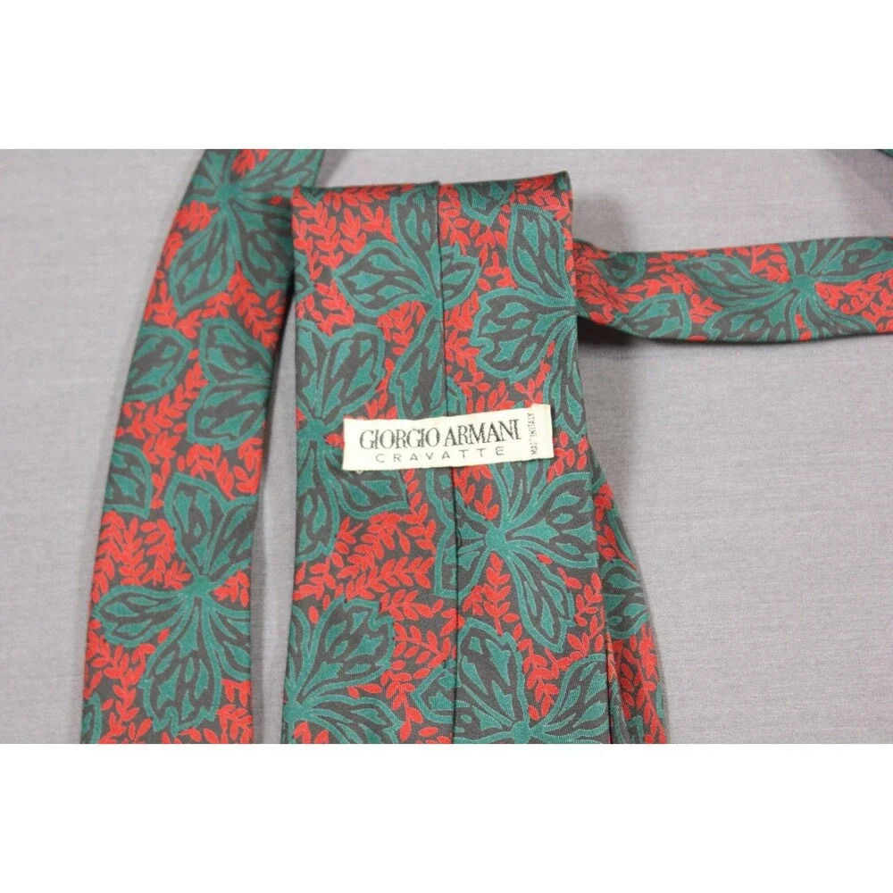 Giorgio Armani Green And Red Floral Necktie Silk Handmade Tie Italy